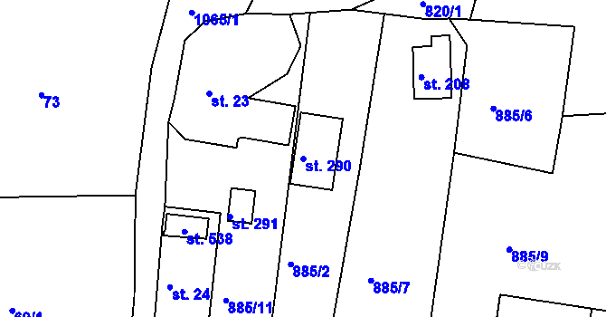Parcela st. 290 v KÚ Krásná Studánka, Katastrální mapa