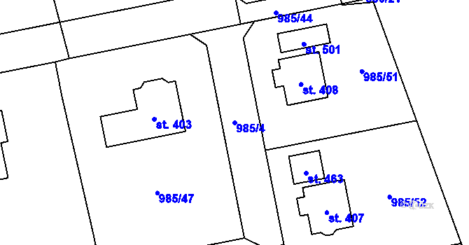 Parcela st. 985/4 v KÚ Krásná Studánka, Katastrální mapa