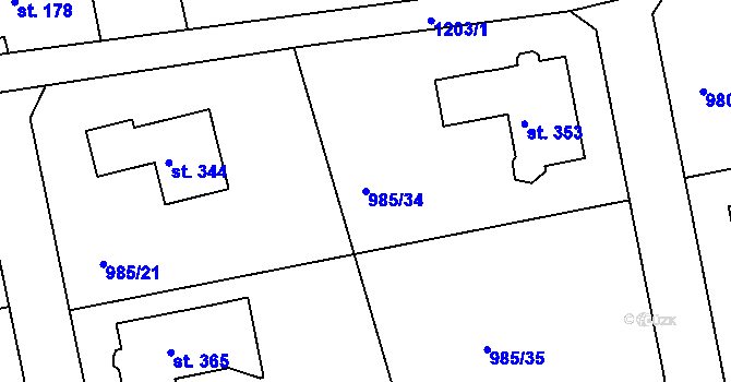 Parcela st. 985/34 v KÚ Krásná Studánka, Katastrální mapa
