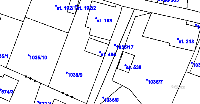 Parcela st. 495 v KÚ Krásná Studánka, Katastrální mapa