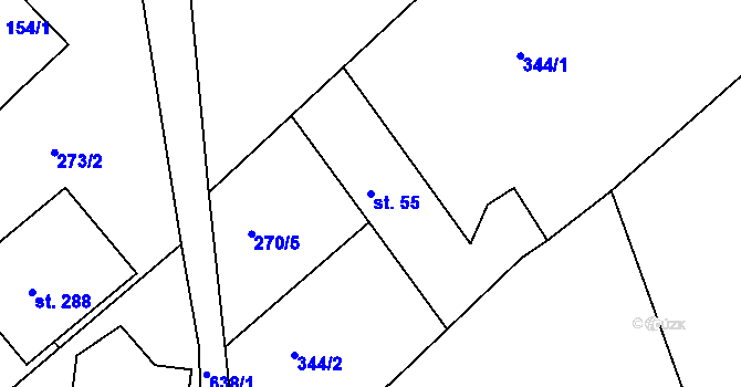 Parcela st. 55 v KÚ Radčice u Krásné Studánky, Katastrální mapa