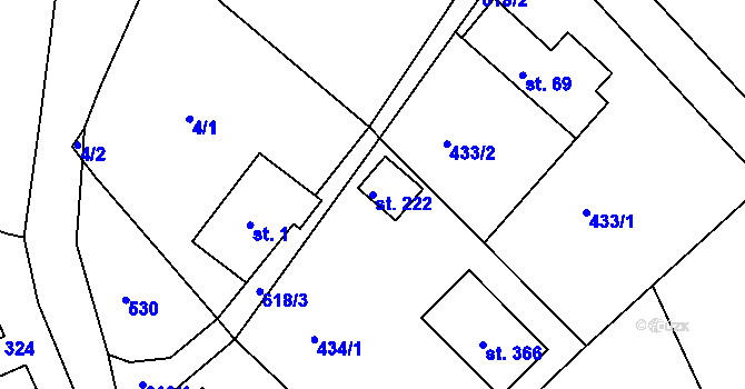 Parcela st. 222 v KÚ Radčice u Krásné Studánky, Katastrální mapa