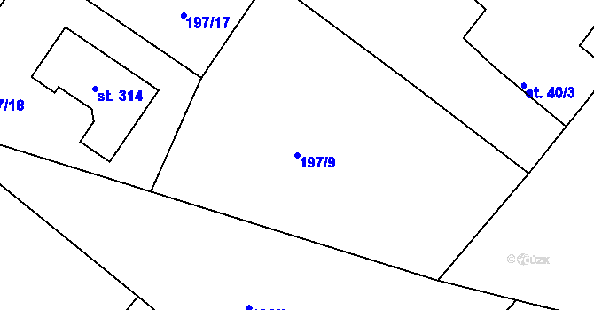 Parcela st. 197/9 v KÚ Radčice u Krásné Studánky, Katastrální mapa