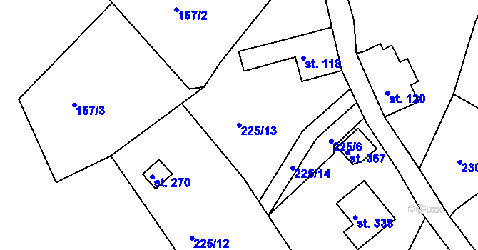 Parcela st. 225/13 v KÚ Radčice u Krásné Studánky, Katastrální mapa