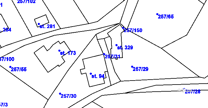 Parcela st. 257/31 v KÚ Radčice u Krásné Studánky, Katastrální mapa