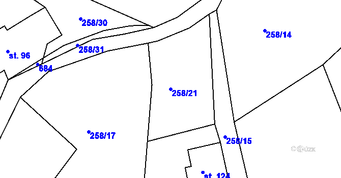 Parcela st. 258/21 v KÚ Radčice u Krásné Studánky, Katastrální mapa