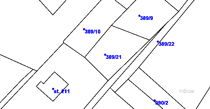Parcela st. 389/21 v KÚ Radčice u Krásné Studánky, Katastrální mapa