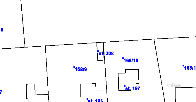 Parcela st. 308 v KÚ Radčice u Krásné Studánky, Katastrální mapa
