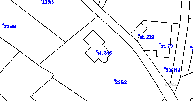Parcela st. 313 v KÚ Radčice u Krásné Studánky, Katastrální mapa