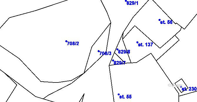 Parcela st. 708/3 v KÚ Kováň, Katastrální mapa