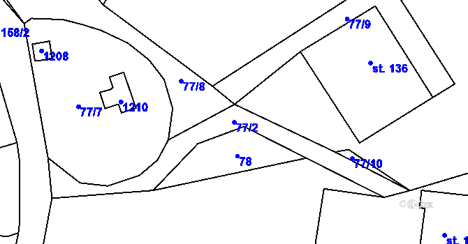 Parcela st. 77/2 v KÚ Krásné nad Svratkou, Katastrální mapa