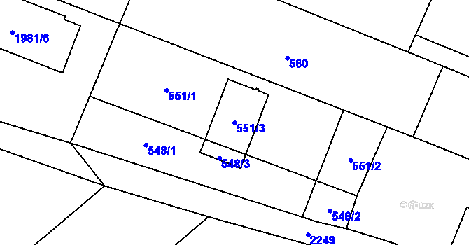 Parcela st. 551/3 v KÚ Krásné Pole, Katastrální mapa