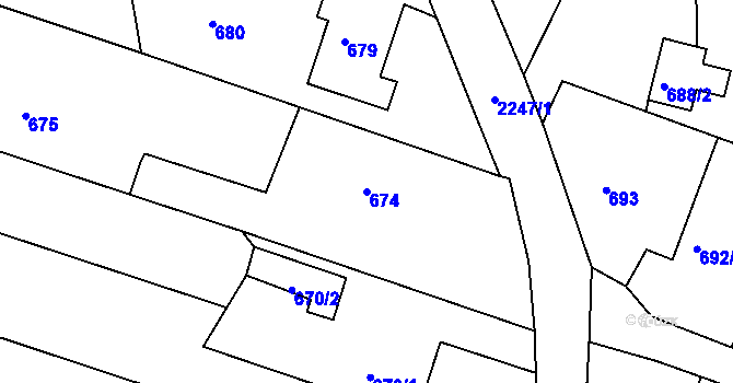 Parcela st. 674 v KÚ Krásné Pole, Katastrální mapa