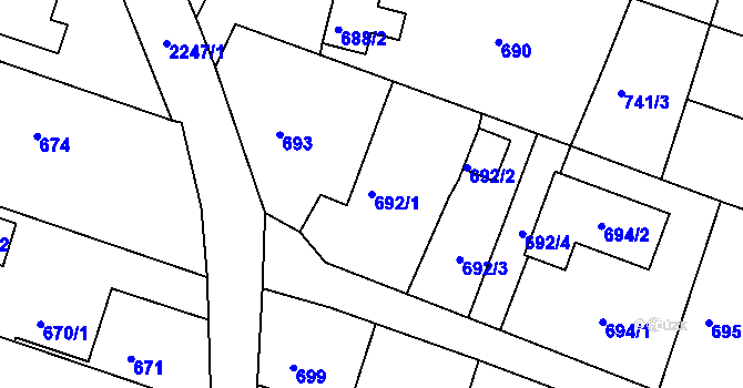 Parcela st. 692/1 v KÚ Krásné Pole, Katastrální mapa