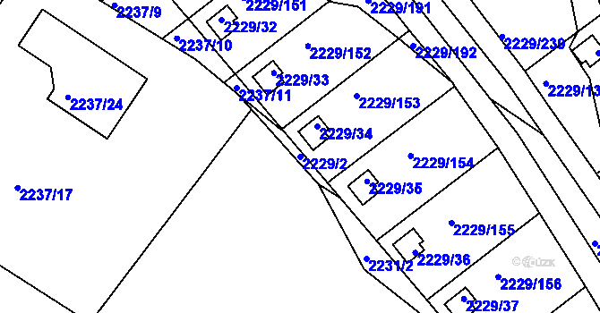 Parcela st. 2229/2 v KÚ Krásné Pole, Katastrální mapa