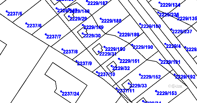 Parcela st. 2229/31 v KÚ Krásné Pole, Katastrální mapa
