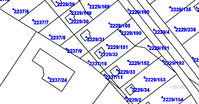 Parcela st. 2229/32 v KÚ Krásné Pole, Katastrální mapa
