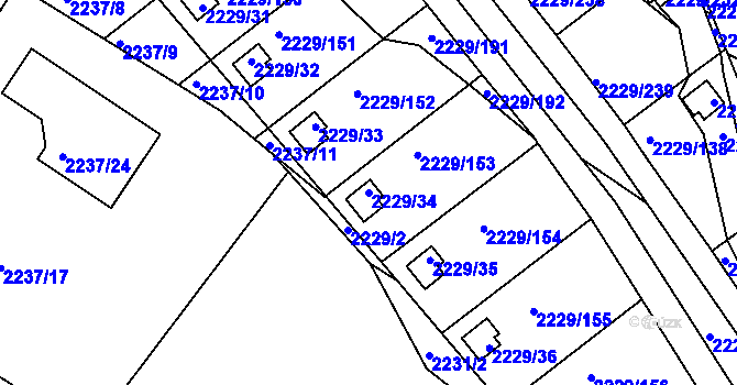 Parcela st. 2229/34 v KÚ Krásné Pole, Katastrální mapa