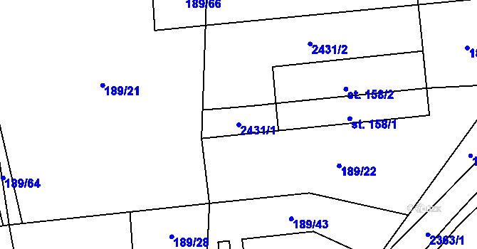 Parcela st. 2431/1 v KÚ Krásné Údolí, Katastrální mapa
