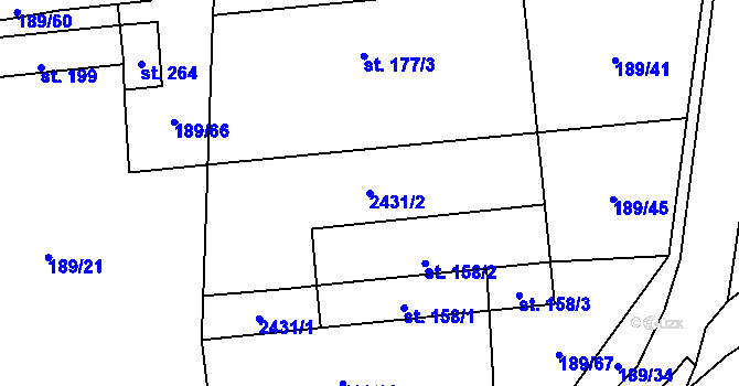 Parcela st. 2431/2 v KÚ Krásné Údolí, Katastrální mapa