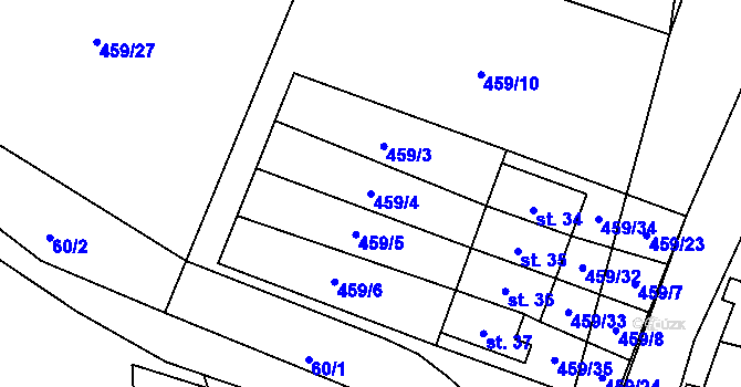 Parcela st. 459/4 v KÚ Odolenovice, Katastrální mapa