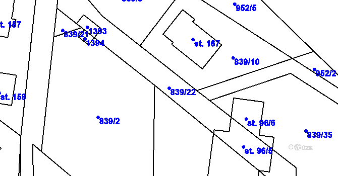 Parcela st. 839/22 v KÚ Krásněves, Katastrální mapa