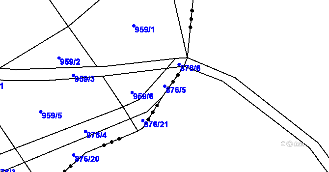 Parcela st. 876/5 v KÚ Krásněves, Katastrální mapa