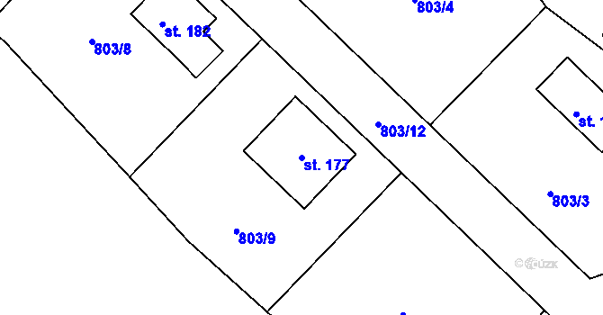 Parcela st. 177 v KÚ Krásněves, Katastrální mapa