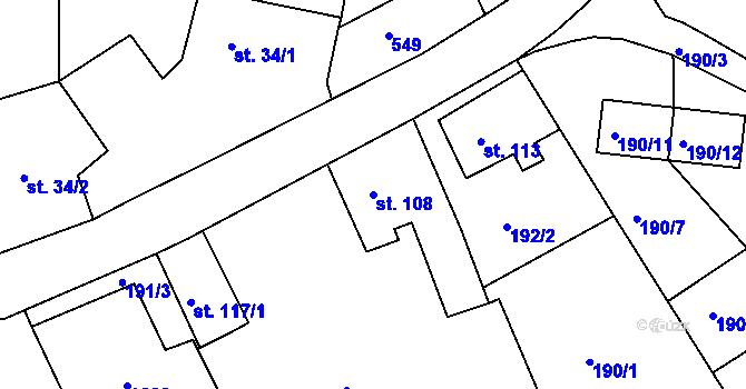 Parcela st. 108 v KÚ Dolní Hluboká, Katastrální mapa