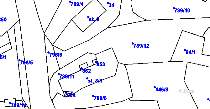 Parcela st. 789/7 v KÚ Háje nad Teplou, Katastrální mapa
