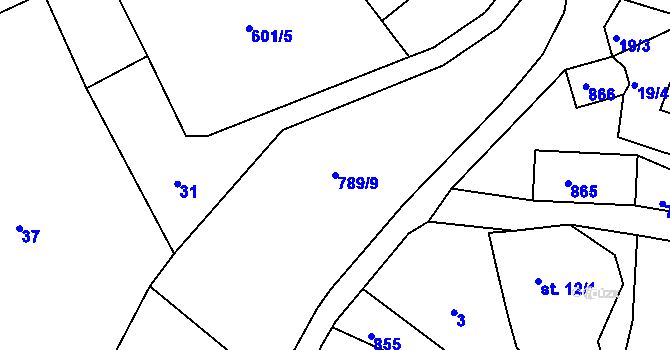 Parcela st. 789/9 v KÚ Háje nad Teplou, Katastrální mapa
