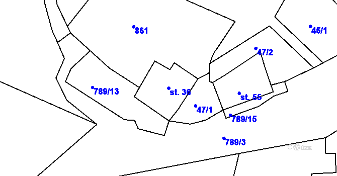 Parcela st. 36 v KÚ Háje nad Teplou, Katastrální mapa