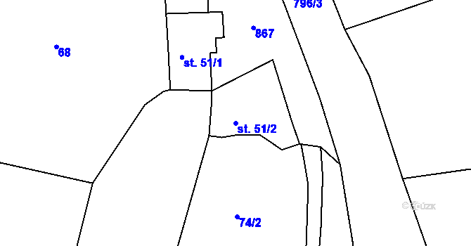 Parcela st. 51/2 v KÚ Háje nad Teplou, Katastrální mapa