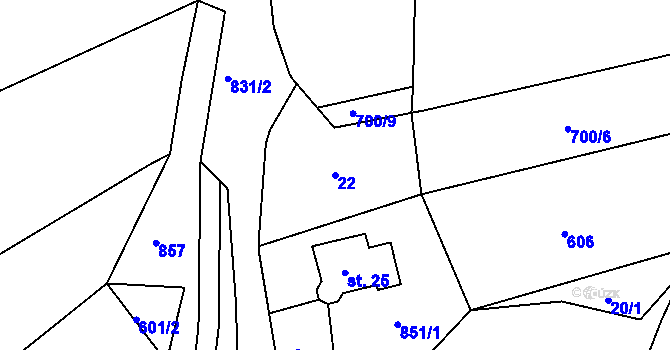 Parcela st. 22 v KÚ Háje nad Teplou, Katastrální mapa
