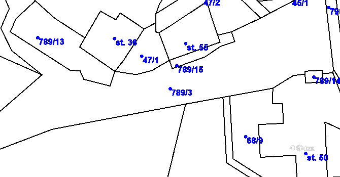 Parcela st. 789/3 v KÚ Háje nad Teplou, Katastrální mapa