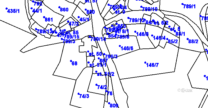 Parcela st. 796/3 v KÚ Háje nad Teplou, Katastrální mapa