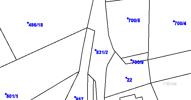 Parcela st. 831/2 v KÚ Háje nad Teplou, Katastrální mapa