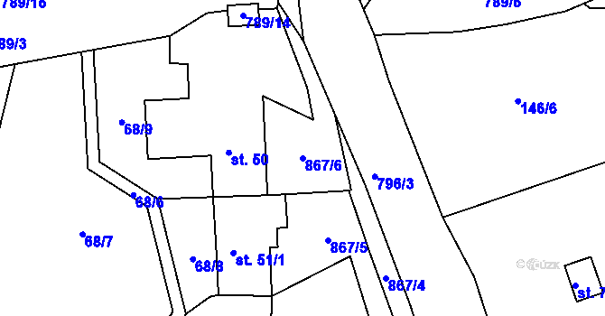 Parcela st. 867/6 v KÚ Háje nad Teplou, Katastrální mapa