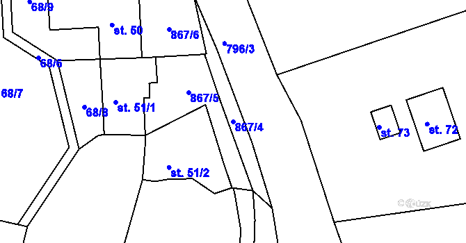 Parcela st. 867/4 v KÚ Háje nad Teplou, Katastrální mapa