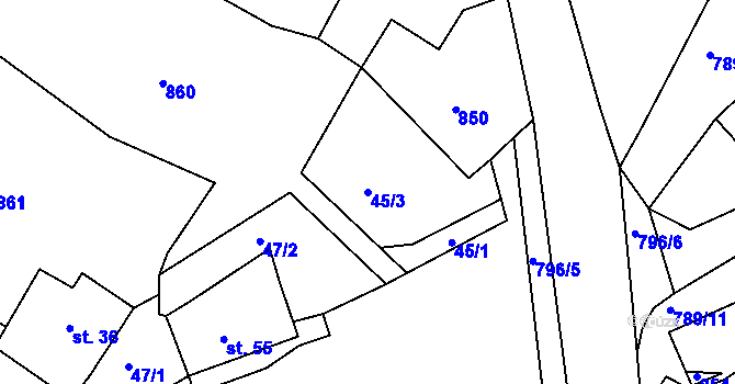 Parcela st. 45/3 v KÚ Háje nad Teplou, Katastrální mapa