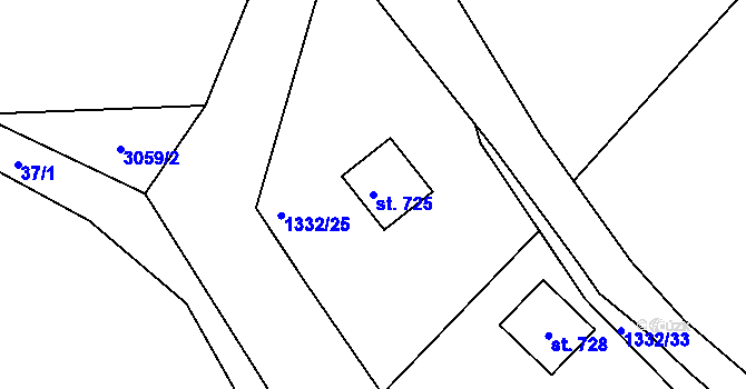 Parcela st. 725 v KÚ Krásno nad Teplou, Katastrální mapa