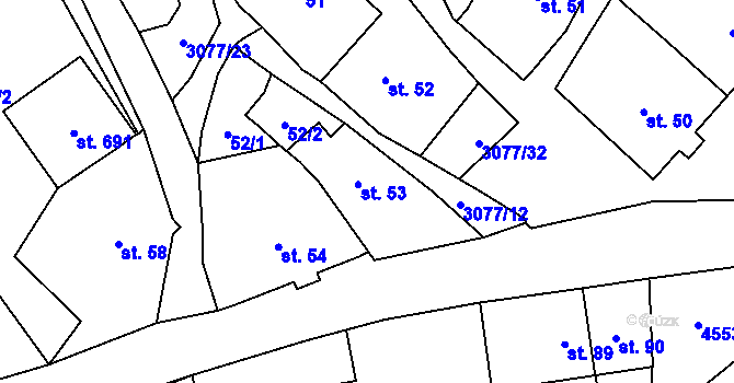 Parcela st. 53 v KÚ Krásno nad Teplou, Katastrální mapa