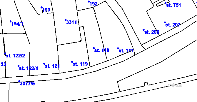Parcela st. 118 v KÚ Krásno nad Teplou, Katastrální mapa
