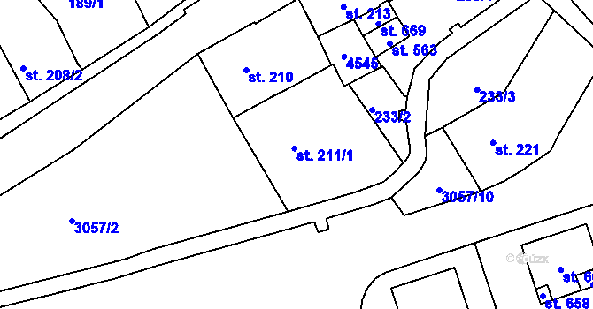 Parcela st. 211/1 v KÚ Krásno nad Teplou, Katastrální mapa