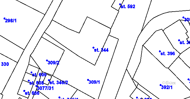Parcela st. 344 v KÚ Krásno nad Teplou, Katastrální mapa