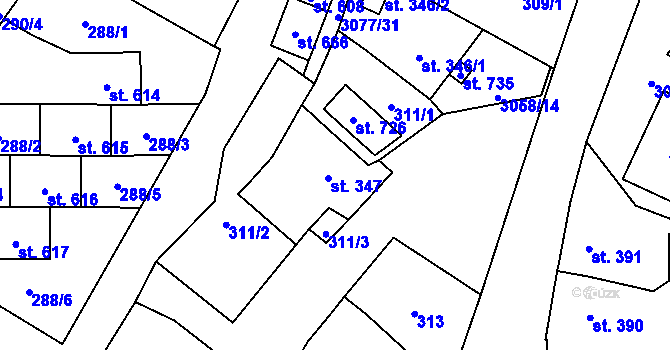 Parcela st. 347 v KÚ Krásno nad Teplou, Katastrální mapa