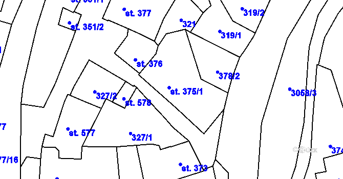 Parcela st. 375/1 v KÚ Krásno nad Teplou, Katastrální mapa