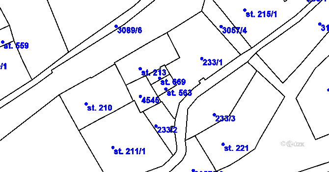 Parcela st. 563 v KÚ Krásno nad Teplou, Katastrální mapa