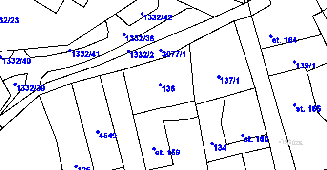 Parcela st. 136 v KÚ Krásno nad Teplou, Katastrální mapa