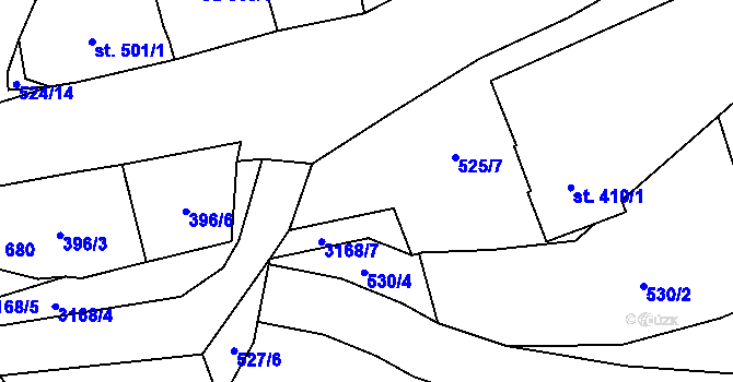 Parcela st. 525/3 v KÚ Krásno nad Teplou, Katastrální mapa